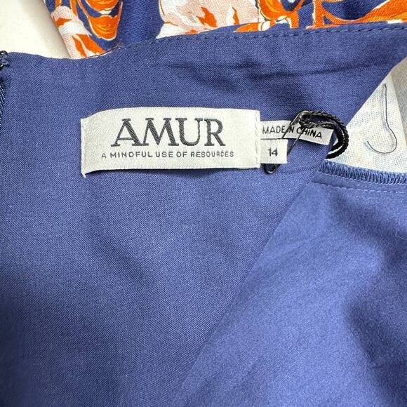 Amur Medina  Floral Twist Front Ruffle Mini Dress Twilight Blue Women 14 NWT - Picture 4 of 15